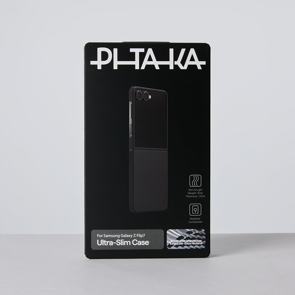 Pitaka Ultra-Slim Classic Serisi Galaxy Z Flip 7 M-safe 600D Aramid Fiber Black-Grey Twill Telefon Kılıfı Pitaka Ultra-Slim Classic Serisi Galaxy Z Flip 7 M-safe 600D Aramid Fiber Black-Grey Twill Telefon Kılıfı